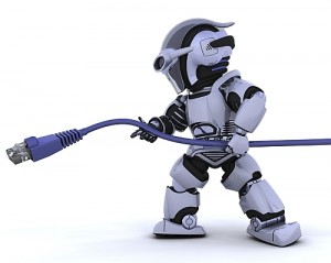 Robot holding one end of a cheap leased line